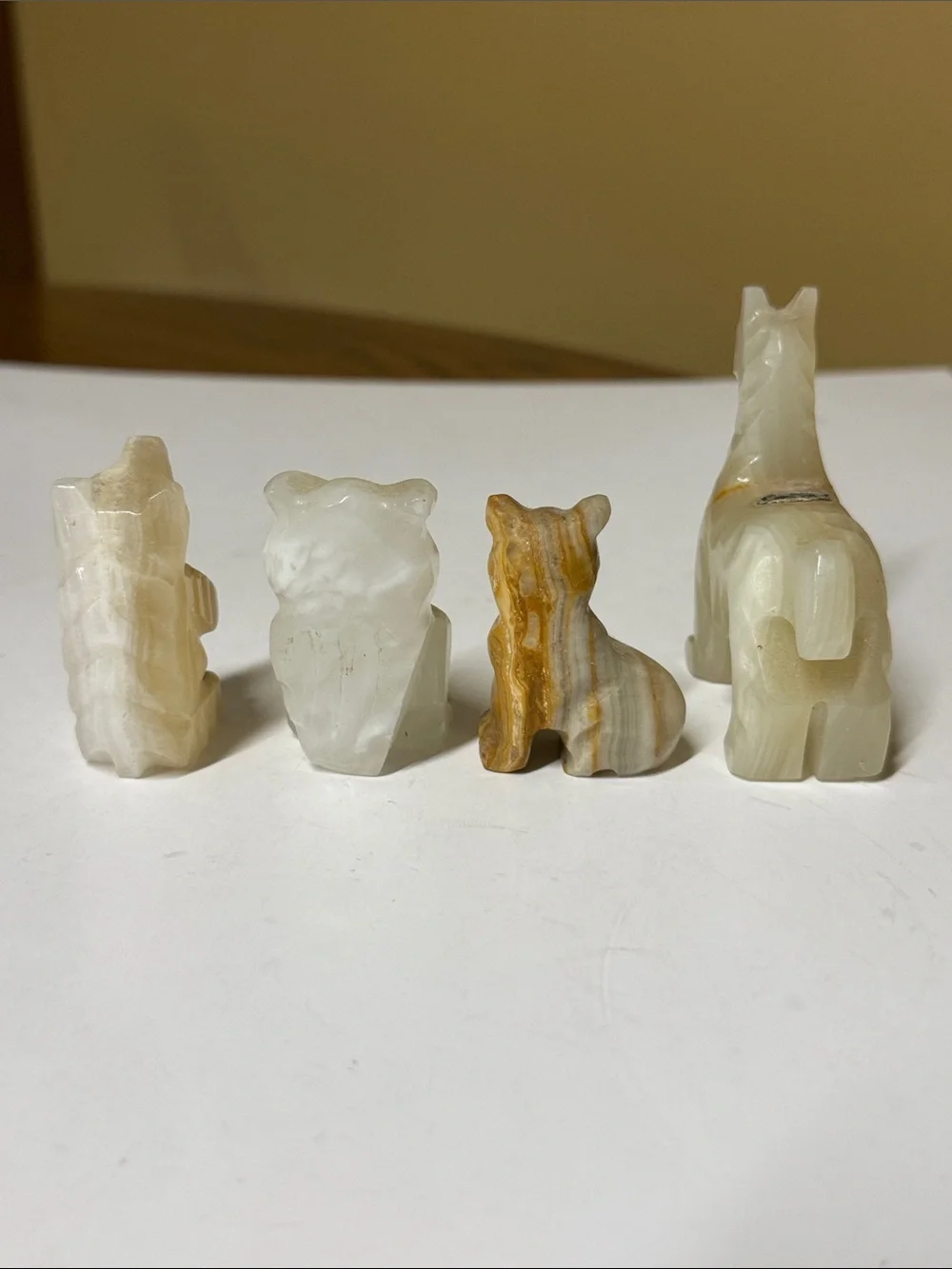 Onyx Stone carved Pet Figurines - Mixed Cream & Brown set of 4